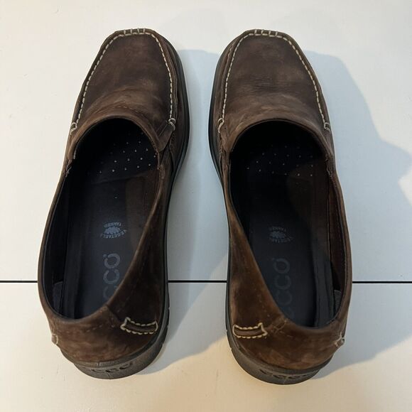 ECCO Women's Brown Suede Slip On Loafers Square Toe Shock Lite Comfort Size 37 - Picture 5 of 7